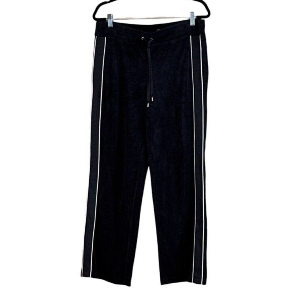 Lauren Ralph Lauren Womens Black Velour White Side Strip Pants Sz Med MSRP $90